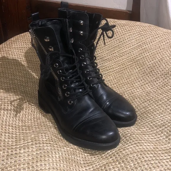 MARC FISHER • lace up combat leather boots