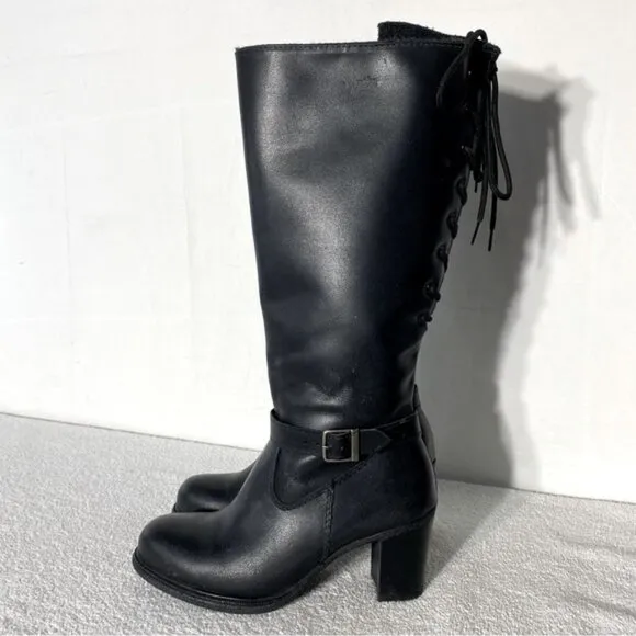 Martino Black Leather Round Toe Knee High Boots 7D