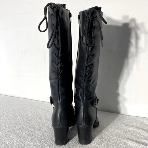 Martino Black Leather Round Toe Knee High Boots 7D