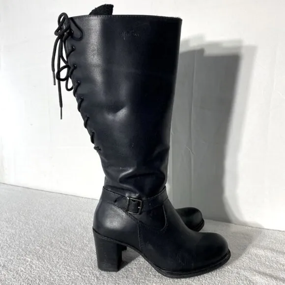 Martino Black Leather Round Toe Knee High Boots 7D
