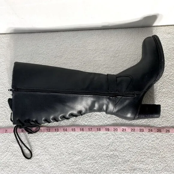 Martino Black Leather Round Toe Knee High Boots 7D