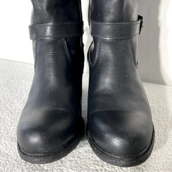 Martino Black Leather Round Toe Knee High Boots 7D