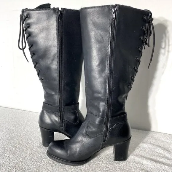 Martino Black Leather Round Toe Knee High Boots 7D