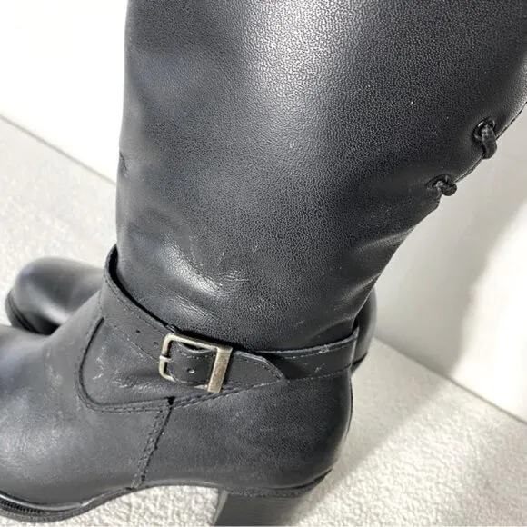 Martino Black Leather Round Toe Knee High Boots 7D