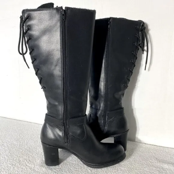 Martino Black Leather Round Toe Knee High Boots 7D