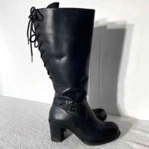 Martino Black Leather Round Toe Knee High Boots 7D