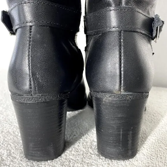 Martino Black Leather Round Toe Knee High Boots 7D