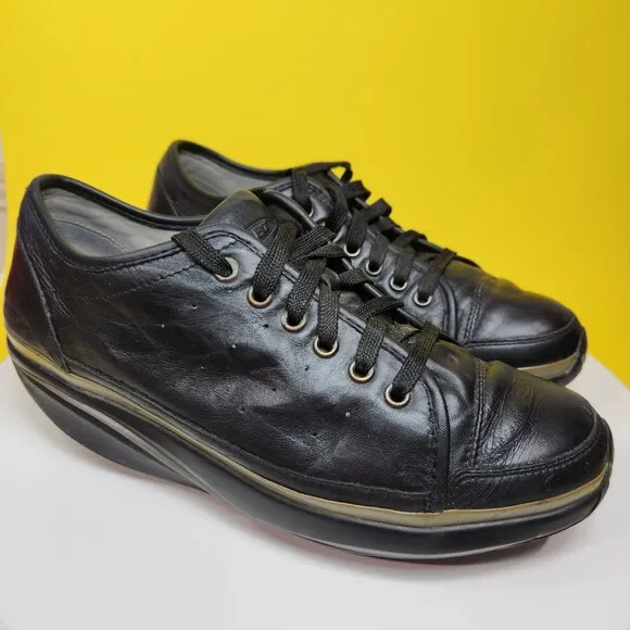 MBT Women's Walking Shoes Sz. 8-8.5 Pata Black All Leather Rocker Lace Comfort