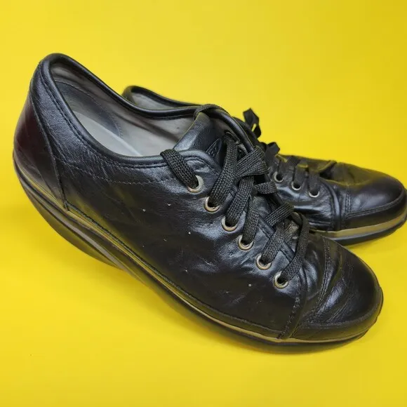 MBT Women's Walking Shoes Sz. 8-8.5 Pata Black All Leather Rocker Lace Comfort