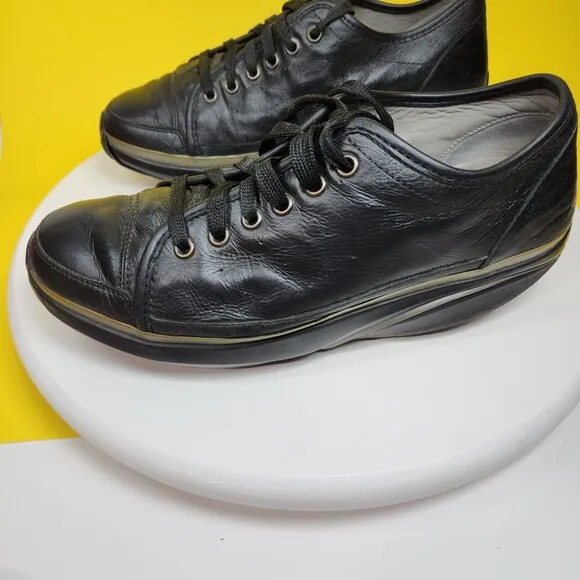 MBT Women's Walking Shoes Sz. 8-8.5 Pata Black All Leather Rocker Lace Comfort