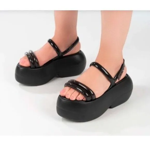 Melissa Airbubble Sandles Shoes Black Womens Size 8 NWT