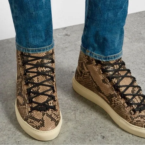 Mens Balenciaga Arena High 'Python' Trainers  | Size 43 | Brown and Black