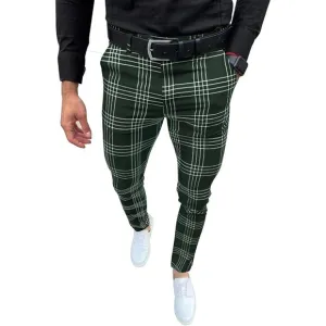 Men's Business Suit Pants Casual Golf Pants Dress Pants Slim Fit Plaid Pants