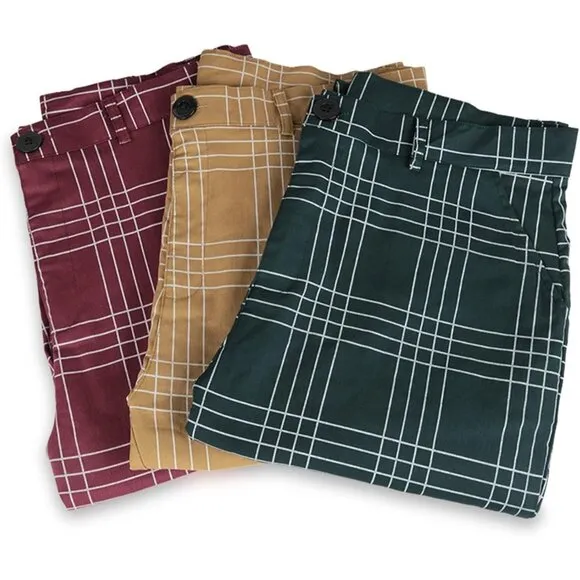 Men's Business Suit Pants Casual Golf Pants Slim Fit Plaid Pants
