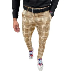 Men's Business Suit Pants Casual Golf Pants Slim Fit Plaid Pants
