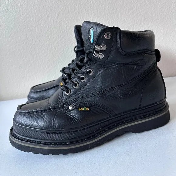 MEN'S CACTUS BLACK STEEL TOE OIL &amp; SLIP RESISTANT WORK BOOT SIZE 10