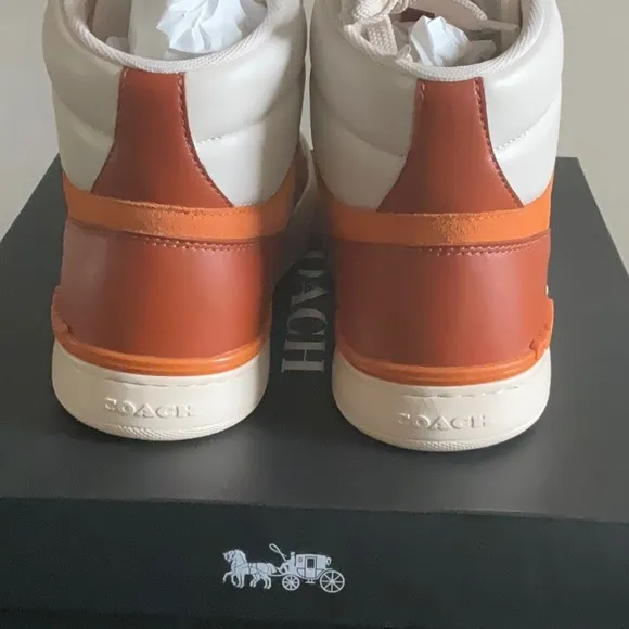 Men’s Coach High-Top Sneakers in Orange and White