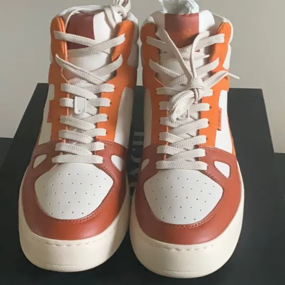 Men’s Coach High-Top Sneakers in Orange and White