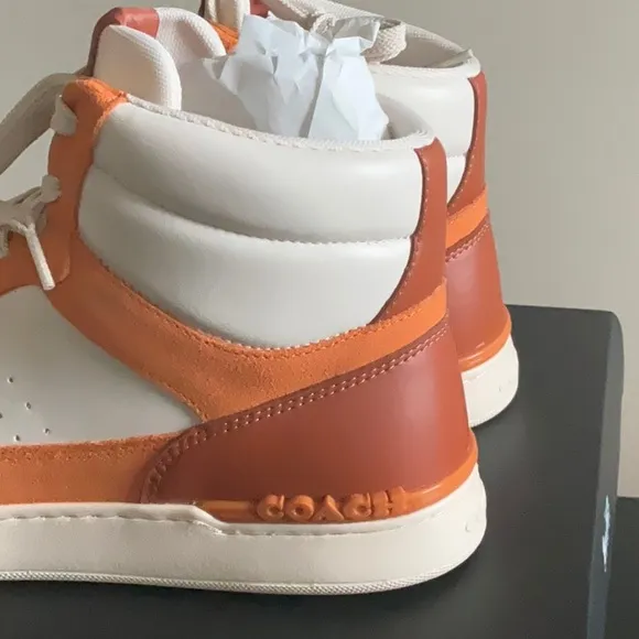 Men’s Coach High-Top Sneakers in Orange and White