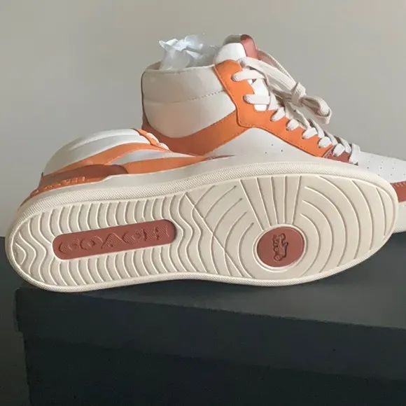 Men’s Coach High-Top Sneakers in Orange and White
