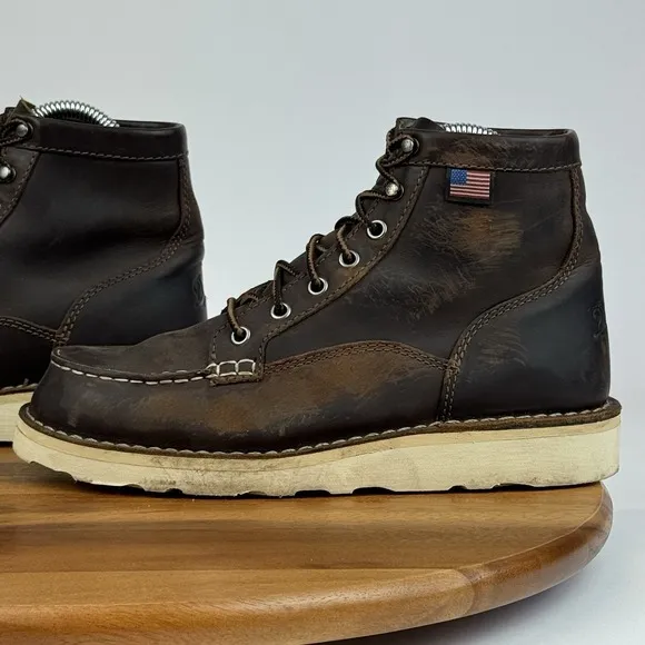 Mens Danner Bull Run Moc Toe 6&quot; Steel Toe Brown Leather Combat Work Boots Size 7