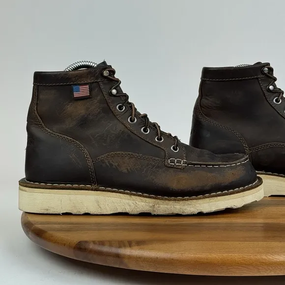 Mens Danner Bull Run Moc Toe 6&quot; Steel Toe Brown Leather Combat Work Boots Size 7