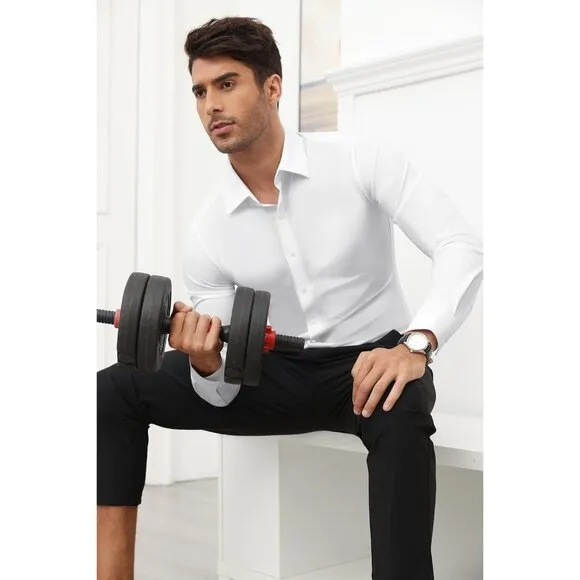 Men's Dress Shirts Long Sleeve Slim Fit Dress Shirts for Men Button-Down Shirt
