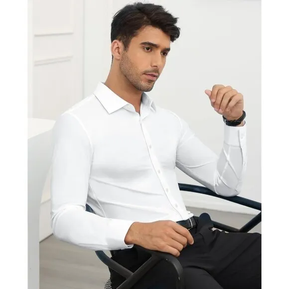 Men's Dress Shirts Long Sleeve Slim Fit Dress Shirts for Men Button-Down Shirt