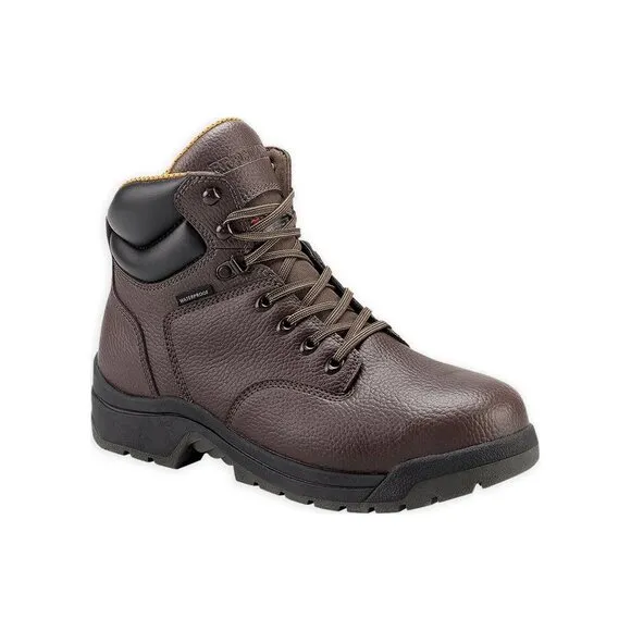 Mens Leather Waterproof 6&quot; Steel Toe Work Boots Slip Resistant Brahma Brown