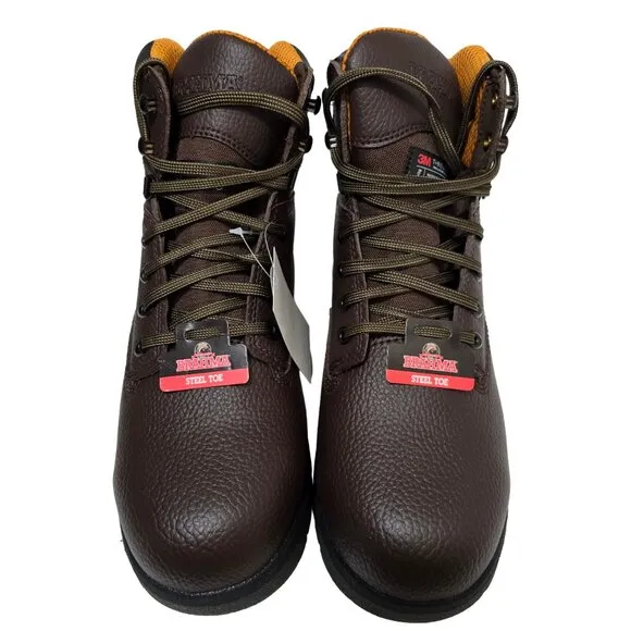 Mens Leather Waterproof 6&quot; Steel Toe Work Boots Slip Resistant Brahma Brown