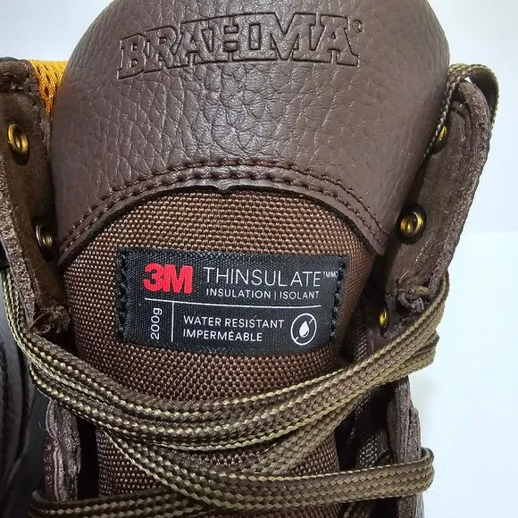 Mens Leather Waterproof 6&quot; Steel Toe Work Boots Slip Resistant Brahma Brown