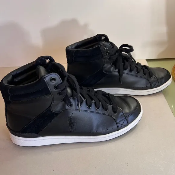 Men's Polo Ralph Lauren Sneakers, Black leather , Size 10D
