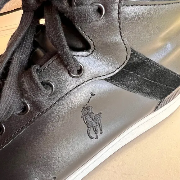 Men's Polo Ralph Lauren Sneakers, Black leather , Size 10D