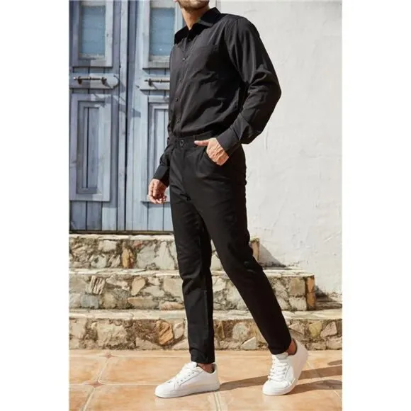 Men's‎ Slim Fit Dress Pants - Casual Business, Skinny Stretch, Golf Pants, Black