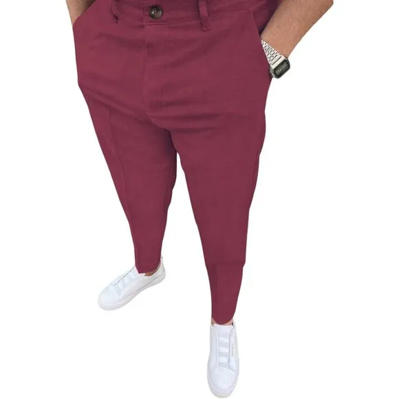 Men's Stretch Dress Pants Slim Fit Plaid Pants Business Suit Pants