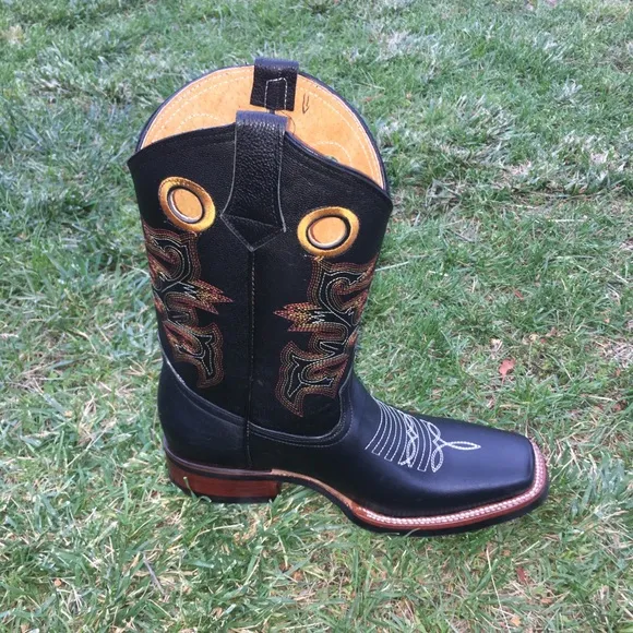 Men’s Western Cowboy Rodeo Handmade black boots Square toe Bota Vaquera Negra