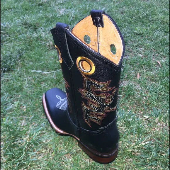 Men’s Western Cowboy Rodeo Handmade black boots Square toe Bota Vaquera Negra