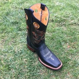 Men’s Western Cowboy Rodeo Handmade black boots Square toe Bota Vaquera Negra