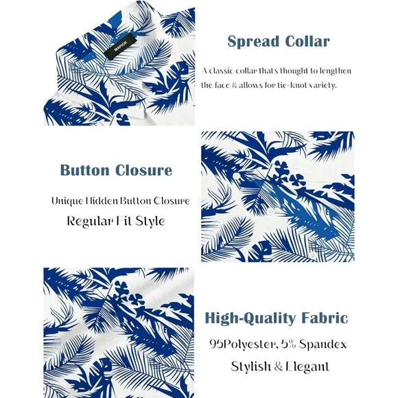 Men's White - Palm Leaf Linen Short Sleeve Button Down Casual Shirt Business