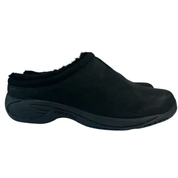 Merrell Mens Encore Chill 2 Black Leather Shearling Slip On Mules Shoes Size 14W