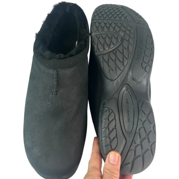 Merrell Mens Encore Chill 2 Black Leather Shearling Slip On Mules Shoes Size 14W
