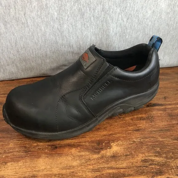 Merrell Shoes Mens Size 12W Wide Steel Toe Jungle Moc Work Black Leather Sneaker
