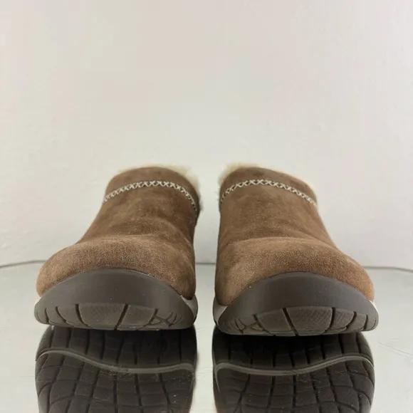 MERRELL Stone Brown Tan Suede Echo Ice 4 Cozy Faux Shearling Lined Slip On Shoes
