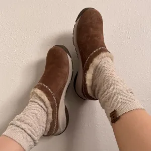 MERRELL Stone Brown Tan Suede Echo Ice 4 Cozy Faux Shearling Lined Slip On Shoes