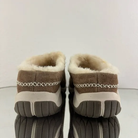 MERRELL Stone Brown Tan Suede Echo Ice 4 Cozy Faux Shearling Lined Slip On Shoes