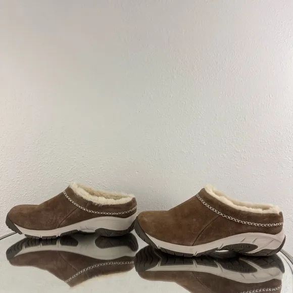 MERRELL Stone Brown Tan Suede Echo Ice 4 Cozy Faux Shearling Lined Slip On Shoes