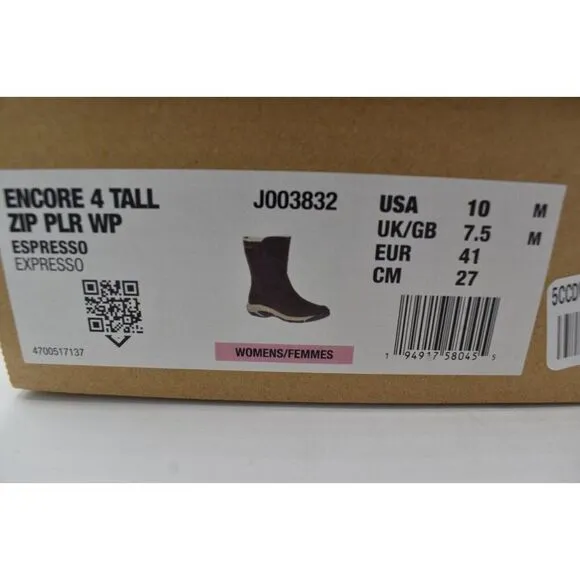 Merrell Womens Size 10 Encore 4 Tall Zip Polar Espresso Leather Waterproof Boots