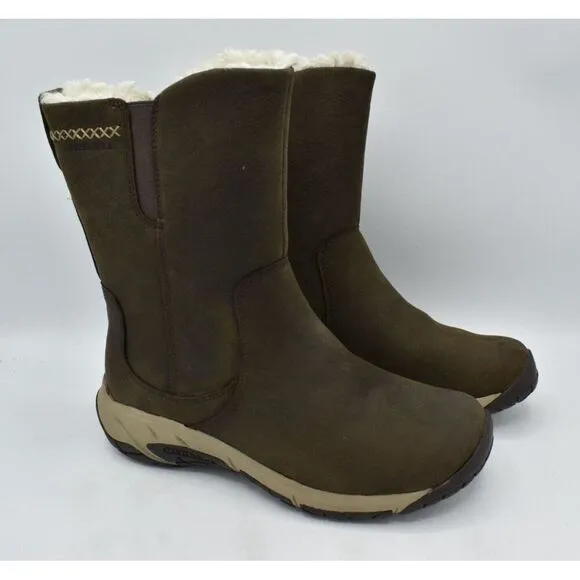 Merrell Womens Size 10 Encore 4 Tall Zip Polar Espresso Leather Waterproof Boots