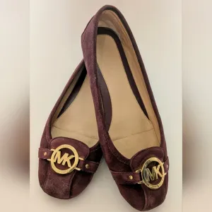 Michael Kors Burgundy Suede Leather Ballerina Flats, Size 11