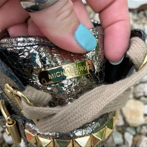 Michael Kors Gold Foil Studded High Rise Sneakers 7M
